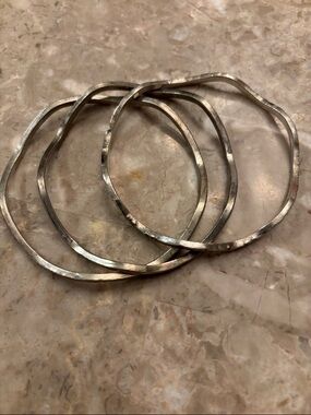 Set of 3 Hammered Silver-Tone Bangle Bracelets